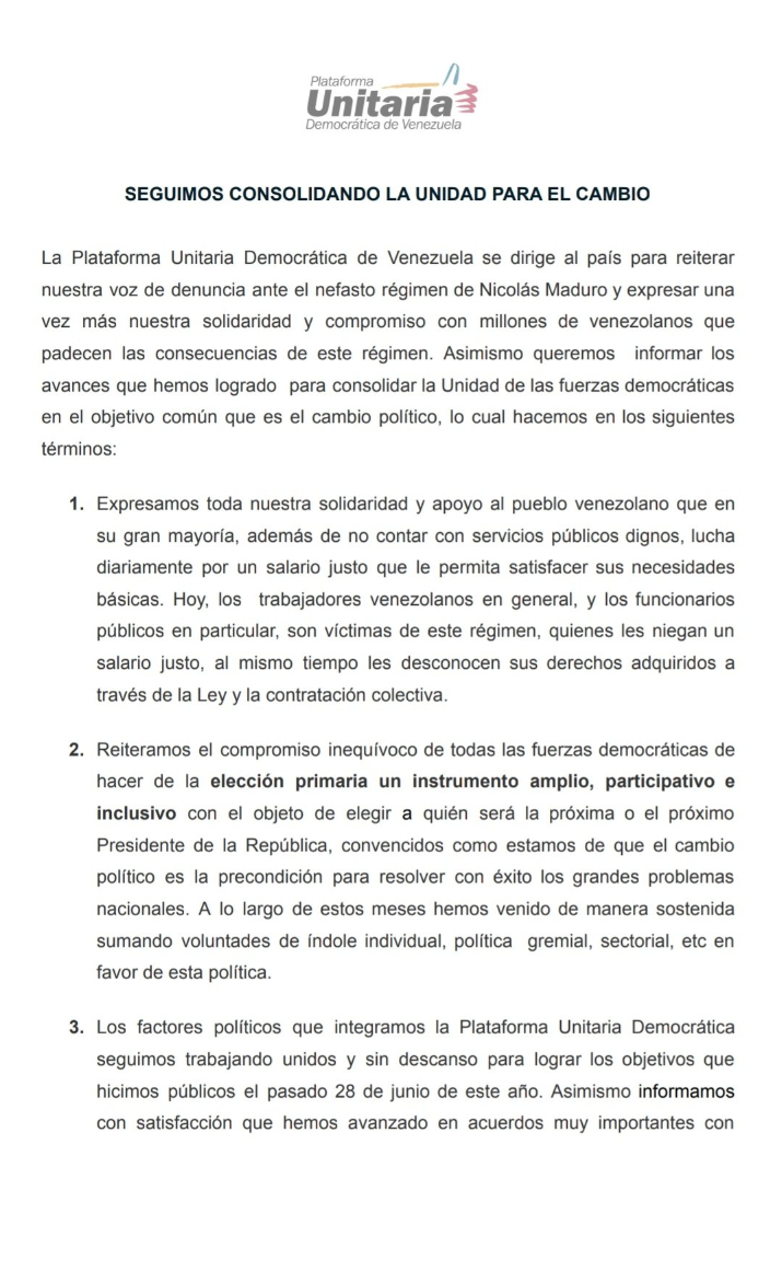 Plataforma Unitaria abre postulaciones para escoger a comisión que ...