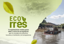 La amenaza de la Ley de Minas es representada por una balsa minera que contamina un río venezolano
