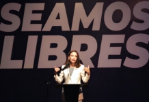 María Corina Machado en su primera rueda de prensa de la UCAB
